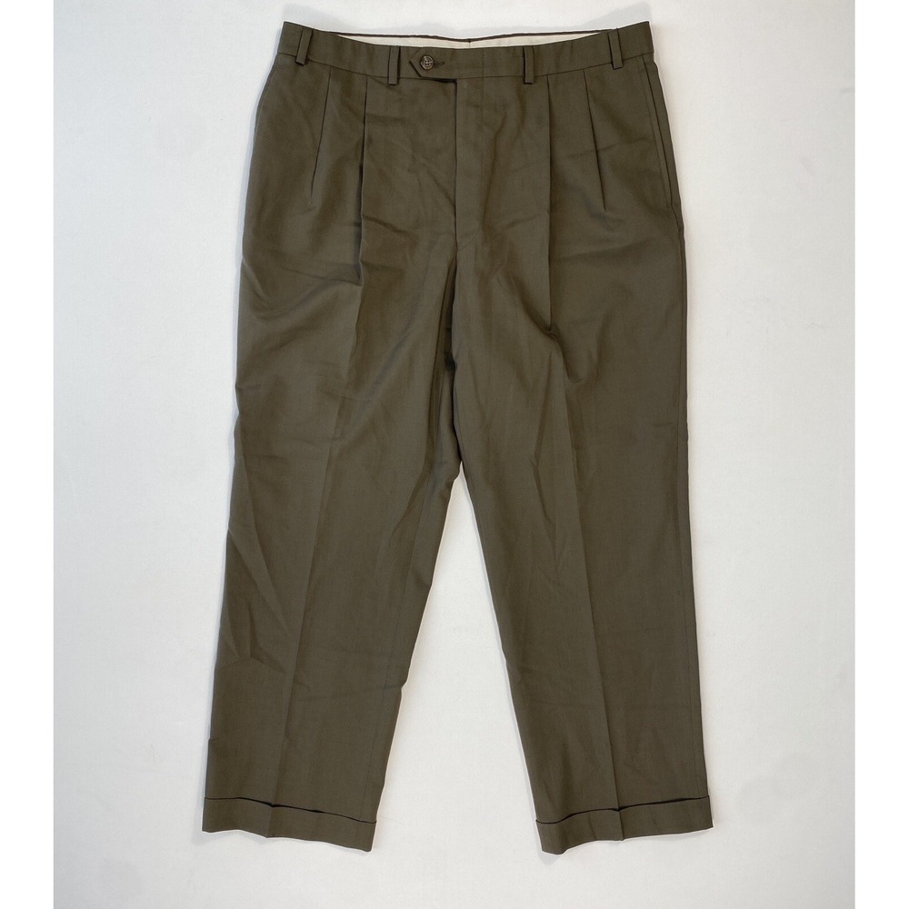 Lauren Ralph Lauren Total Comfort Brown Wool Dress Pants 36x30 Pleated Cuffed